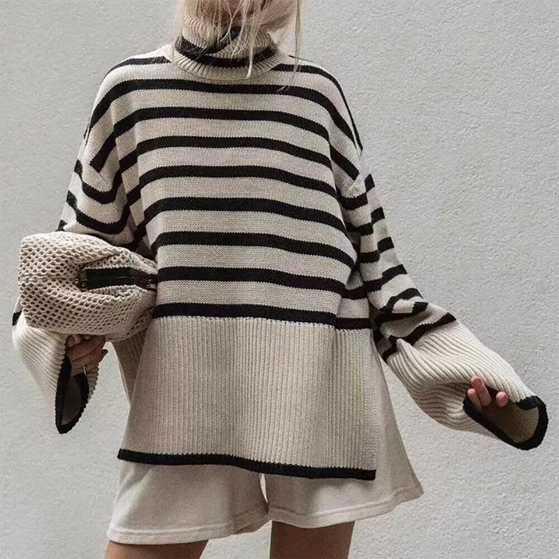 Autumn Winter New Loose Pullover Black White Striped Top for Women Turtleneck Bottoming Knit Sweater Women
Autumn Winter New Loose Pullover Black White Striped Top for Women Turtleneck Bottoming Knit Sweater Women