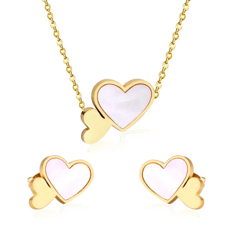 Fashion European American Gold and Silver White / Black Heart Pendant Stainless Steel Necklace Earrings for Women's Jewelry Set
Fashion European American Gold and Silver White / Black Heart Pendant Stainless Steel Necklace Earrings for Women's Jewelry Set