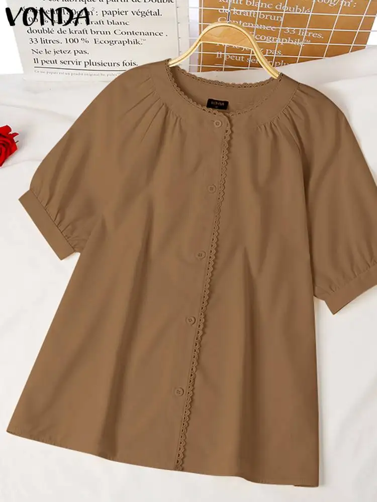 Women Blouse 2022 VONDA Casual Lace Tops Short Puff Sleeve Shirts Casual Solid Office Blusas Femininas Pleated Tops Oversized
Women Blouse 2022 VONDA Casual Lace Tops Short Puff Sleeve Shirts Casual Solid Office Blusas Femininas Pleated Tops Oversized
