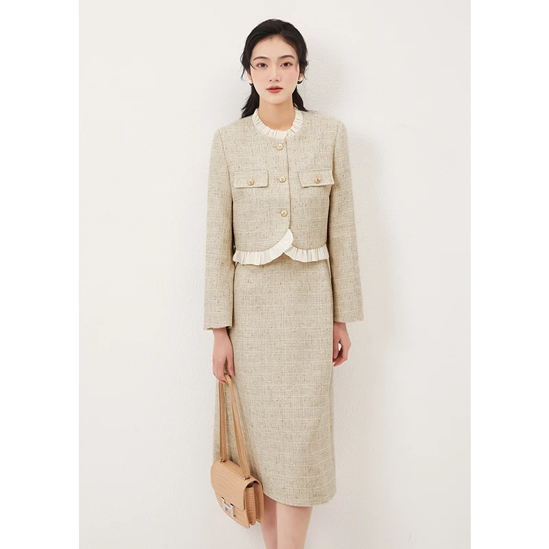 Fashion Tweed 2 Piece Set Crop Top + Skirt High-quality Two Piece Sets Womens Outifits Single Breasted Blazer Mujer 
Fashion Tweed 2 Piece Set Crop Top + Skirt High-quality Two Piece Sets Womens Outifits Single Breasted Blazer Mujer