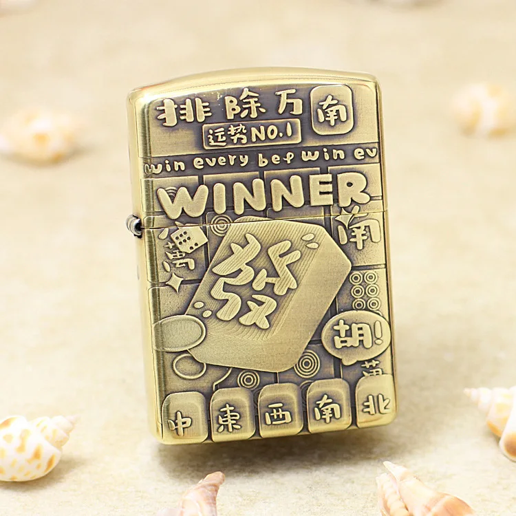 

Genuine Zippo 3D carving Mahjong oil lighter copper windproof cigarette Kerosene lighters Gift with anti-counterfeiting code