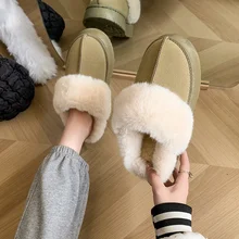 2023 New Fur Slippers Women Winter Plush Sandals Luxury Slip on Platform Slides Female Thick Sole Designer Cotton Home Shoes