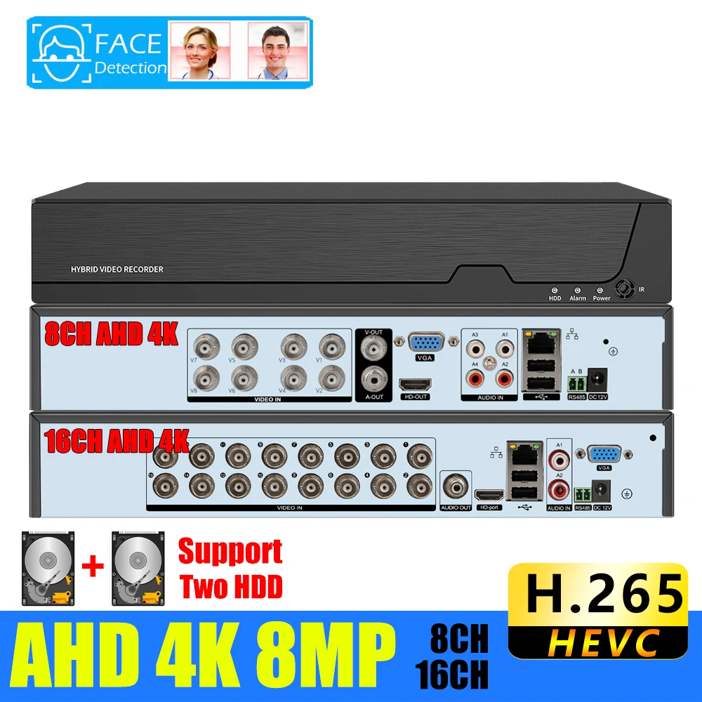 

16CH 8CH 4K AHD DVR AI H.265 Hybrid 8MP NVR Digital Video Recorder for 2MP 4MP 5MP 8MP AHD/TVI/CVI/XVI/IP Cameras