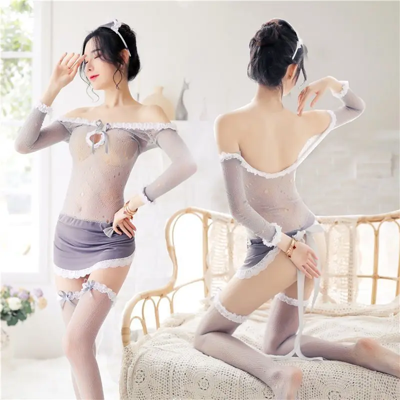 New European and American Erotic Lingerie Sexy Body Mesh Maid Off-the-shoulder Large Size Tight See-through Apron Jumpsuit
New European and American Erotic Lingerie Sexy Body Mesh Maid Off-the-shoulder Large Size Tight See-through Apron Jumpsuit