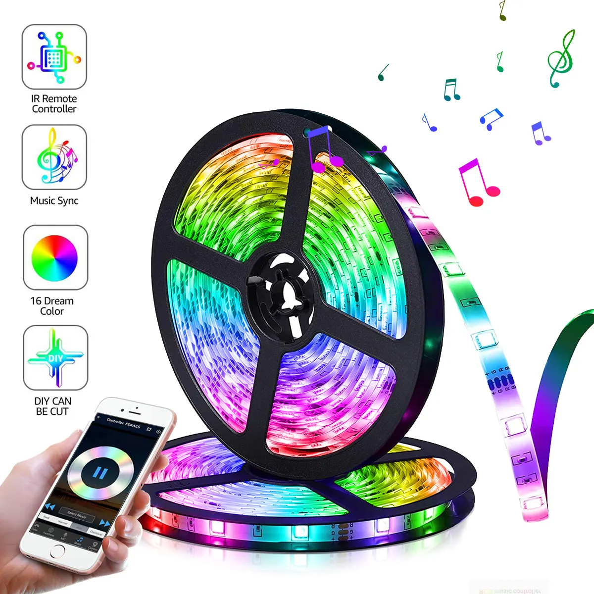 Voice Bluetooth Control Smart 5050 RGB LED Light Strip with 44 keys Remote for Room Flexible Neon Tape Diode DC 12V TV Backlight
Voice Bluetooth Control Smart 5050 RGB LED Light Strip with 44 keys Remote for Room Flexible Neon Tape Diode DC 12V TV Backlight