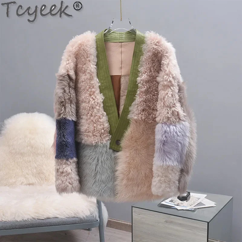 

Tcyeek Women's Winter Coats Tuscan Wool Coat Women Clothes Contrast Color Fashion Warm Female Fur Jacket Casaco Feminino Lq