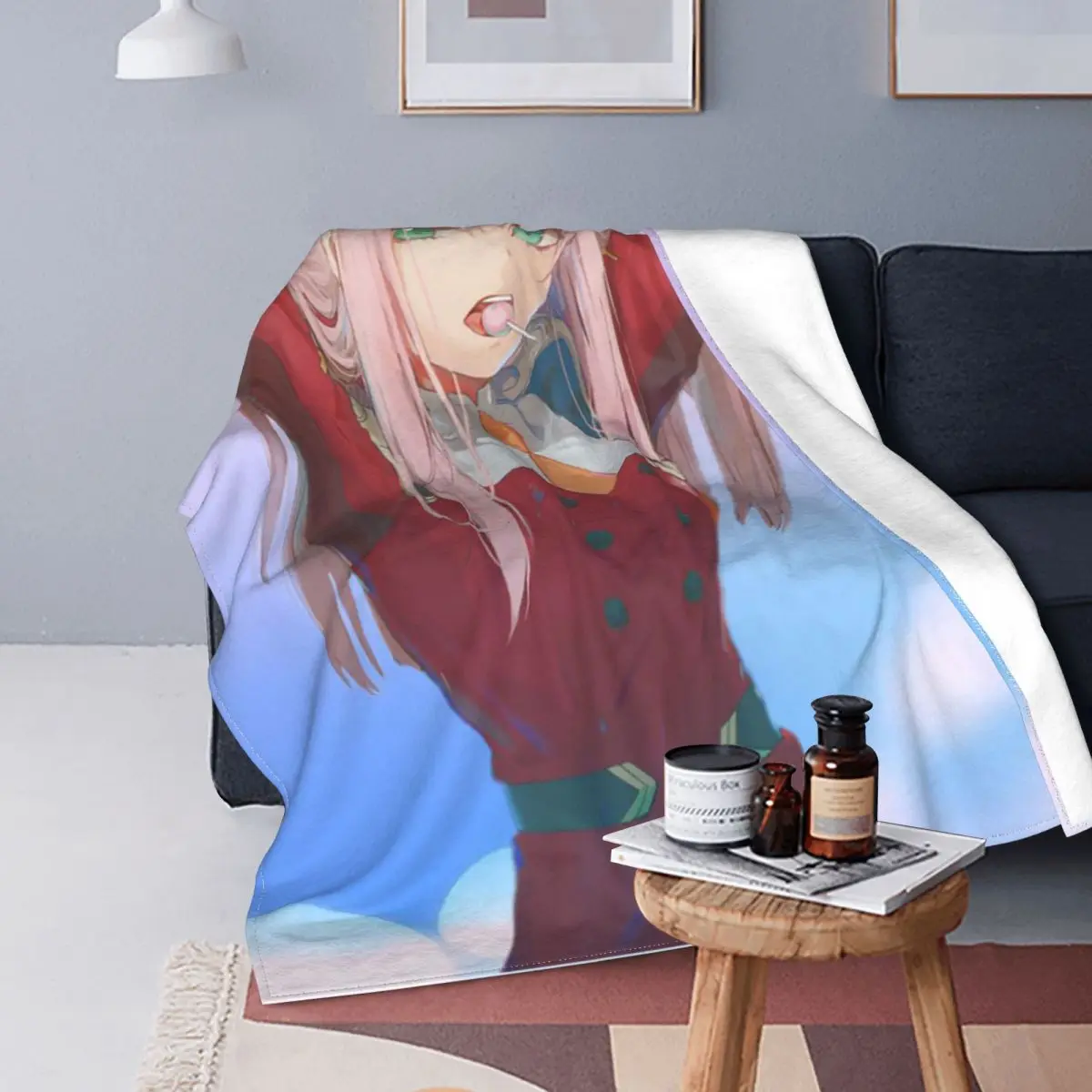 

Sweet Girl Zero Two Wool Blanket Darling in the Franxx Anime Funny Throw Blankets for Home 125*100cm Quilt