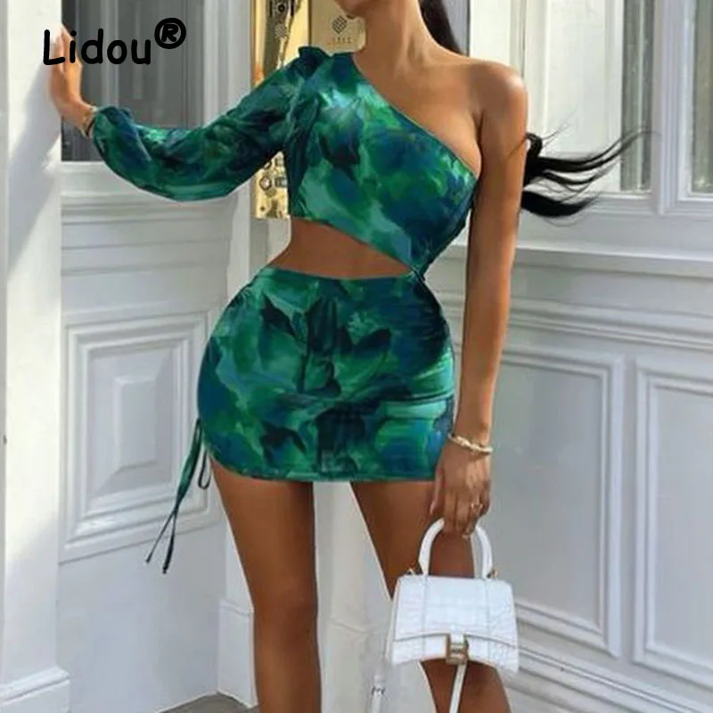 Navel Off Shoulde Party Sexy Backless Drawstring Printing Hip Skirt Shoulders Sloping Y2k Clothes Dresses for Women 2022 Green
Navel Off Shoulde Party Sexy Backless Drawstring Printing Hip Skirt Shoulders Sloping Y2k Clothes Dresses for Women 2022 Green