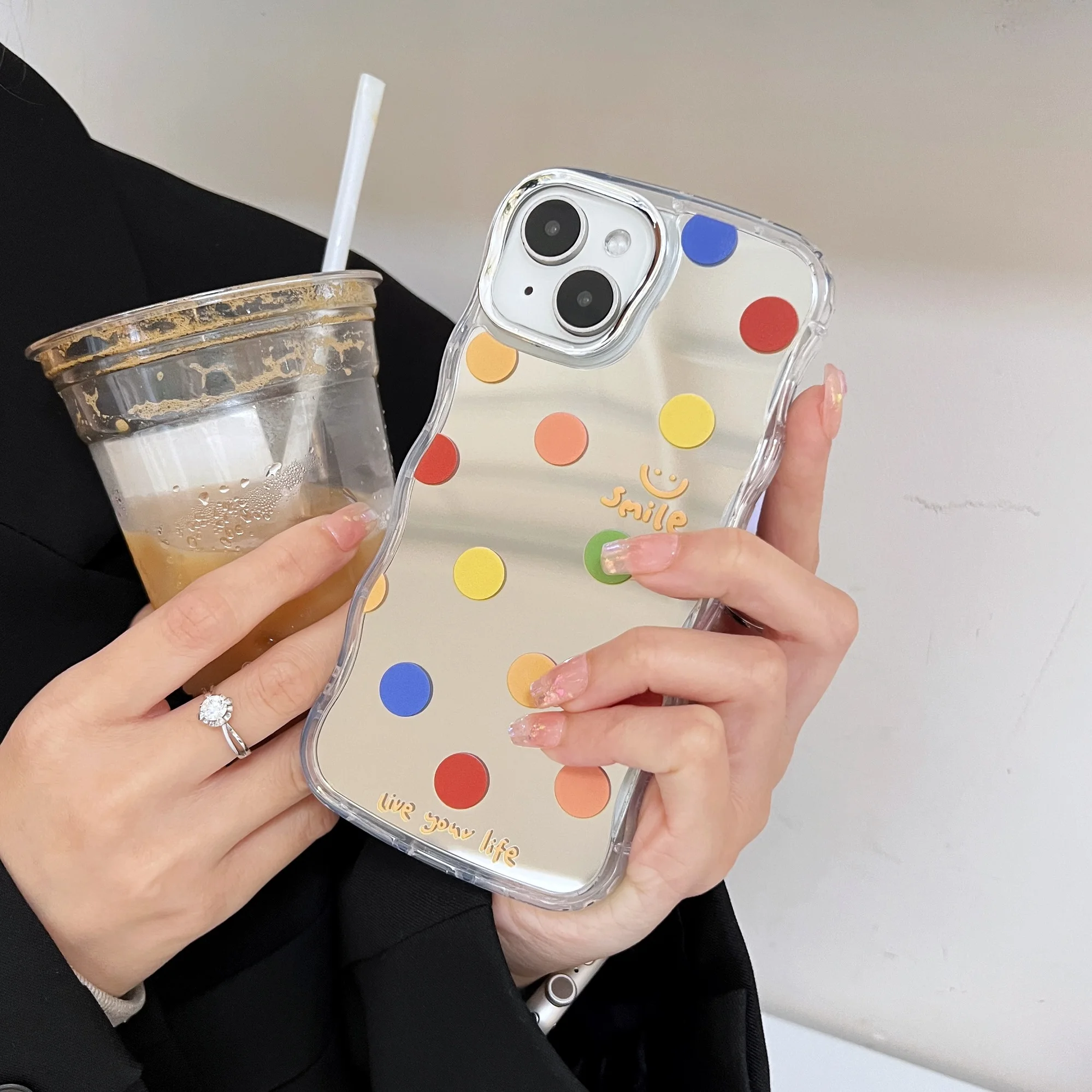 Colored dots smiley mirror phone funda cover cute smile for iphone 12 13 14 Pro Max Case
Colored dots smiley mirror phone funda cover cute smile for iphone 12 13 14 Pro Max Case