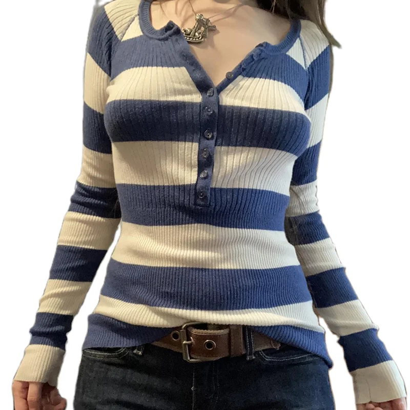 Preppy Button Up Long Sleeve Slim Fit Jumpers 90s Vintage Y2K Striped Knitted Pullovers Chic Women Autumn Spring Casual Jumpers
Preppy Button Up Long Sleeve Slim Fit Jumpers 90s Vintage Y2K Striped Knitted Pullovers Chic Women Autumn Spring Casual Jumpers