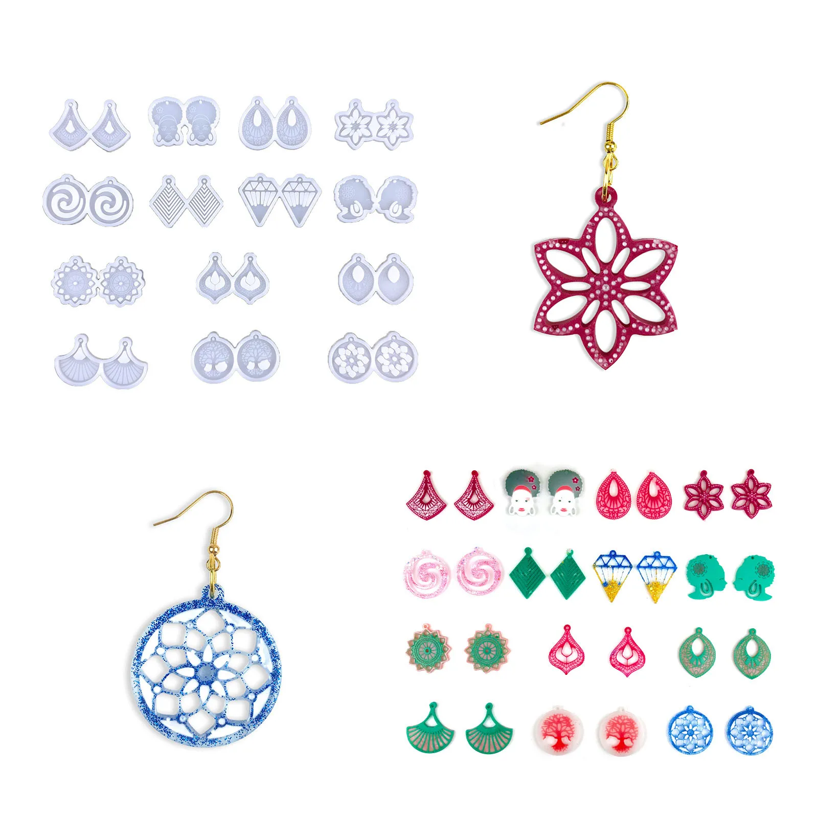 Flower Earrings Crystal Silicone Mold DIY Snowflake Stripe Fan-Shaped Flower Earrings Pendant Silicone Mold
Flower Earrings Crystal Silicone Mold DIY Snowflake Stripe Fan-Shaped Flower Earrings Pendant Silicone Mold