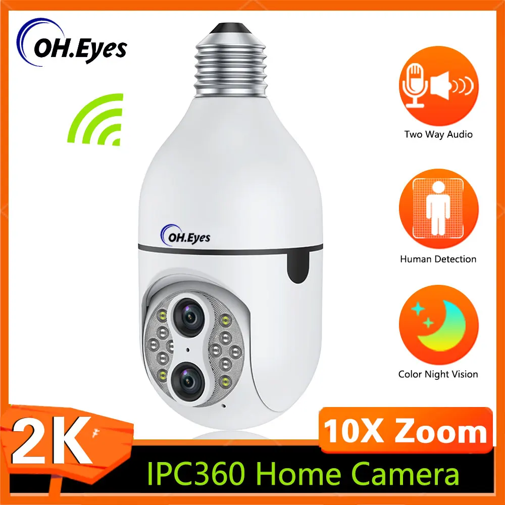 

IPC360 4MP HD Dual Lens Wireless Security Camera Auto Tracking 10X Zoom 360° Panoramic WiFi PTZ IP E27 Light Bulb Camera 1080P