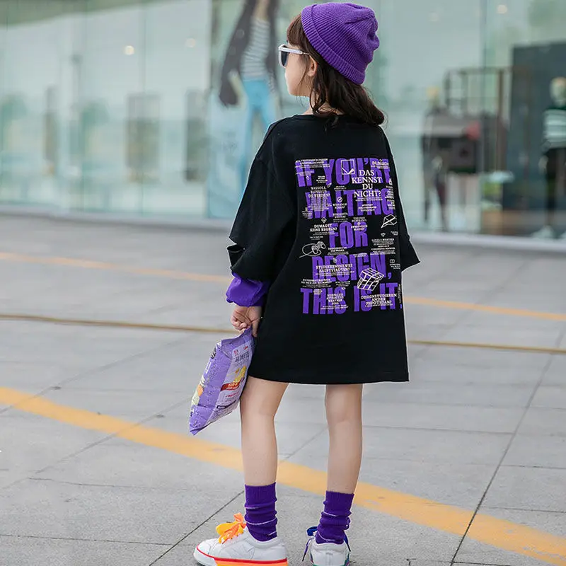 New Teen Girls Letter Printed Casual Long T-Shirt Spring Autumn Girls Fake Two-Piece Loose Stitching Sweater Girls Streetwear
New Teen Girls Letter Printed Casual Long T-Shirt Spring Autumn Girls Fake Two-Piece Loose Stitching Sweater Girls Streetwear