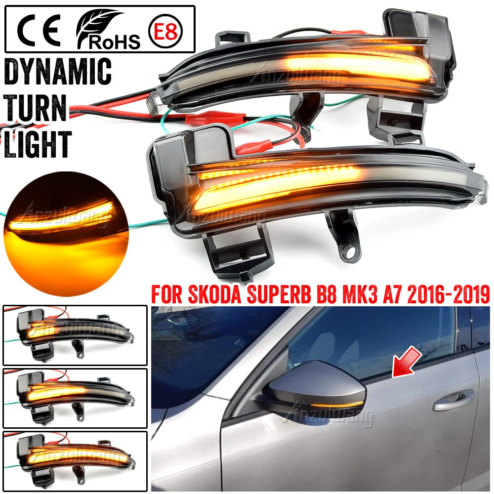 

2PCS LED Dynamic Turn Signal Light Side Rearview Mirror Sequential Lamp For Skoda Superb B8 MK3 3V A7 2016-2019