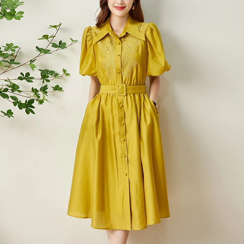 Elegant Fashion Dresses For Women 2022 Turn-down Collar Embroidery Women's Vintage Summer Dress A-line Woman Long Shirt Dress
Elegant Fashion Dresses For Women 2022 Turn-down Collar Embroidery Women's Vintage Summer Dress A-line Woman Long Shirt Dress