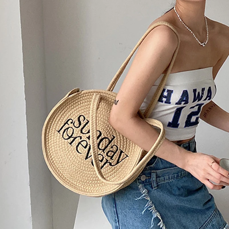 Round Vintage Straw Handbag For Women Cute Embroidery Letter Woven Straw Designer Shoulder Handbags Casual Beach Bag Purse 2022
Round Vintage Straw Handbag For Women Cute Embroidery Letter Woven Straw Designer Shoulder Handbags Casual Beach Bag Purse 2022
