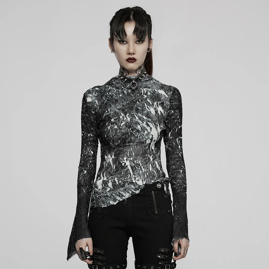 PUNKRAVE Women's Shirt Dark Woven Crimped T-shirt Gothic Slim Firt Tie Dye Riund Neck Irregular Ling Sleeve Top
PUNKRAVE Women's Shirt Dark Woven Crimped T-shirt Gothic Slim Firt Tie Dye Riund Neck Irregular Ling Sleeve Top
