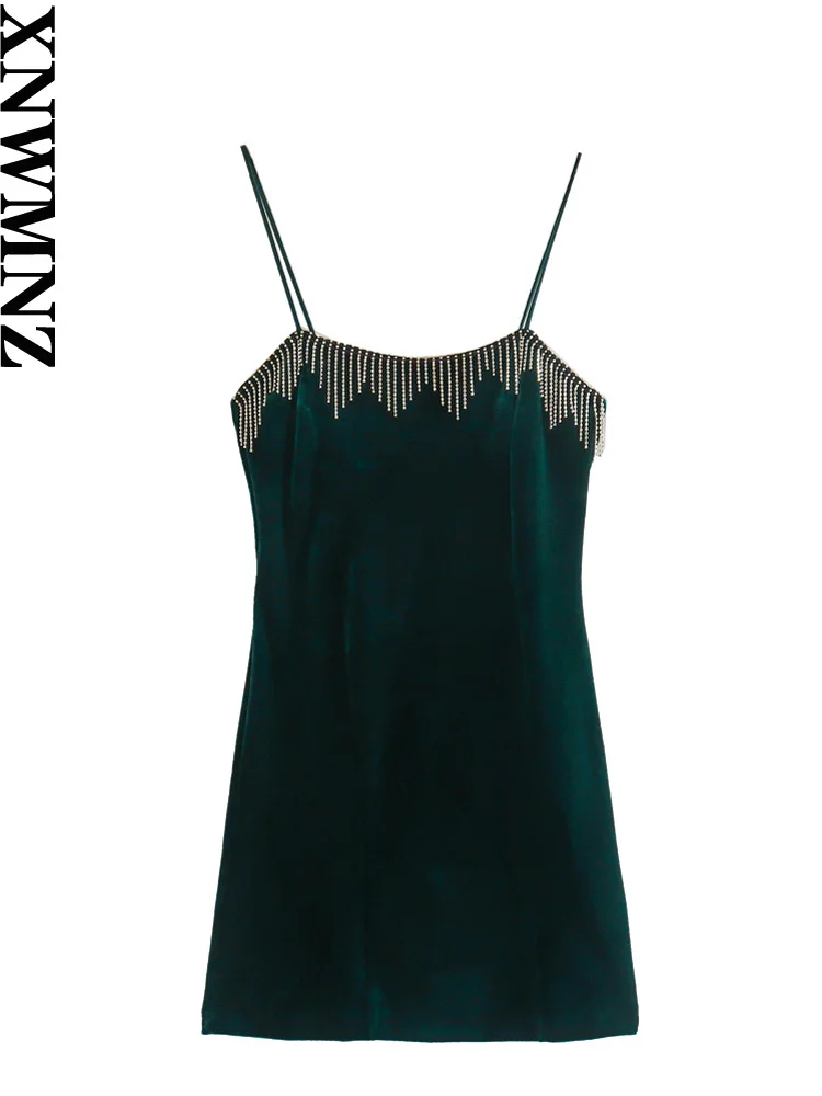XNWMNZ Women Fashion Rhinestone Fringe Velvet Mini Dress Woman Backless Zipper Thin Straps Female Party Dresses
XNWMNZ Women Fashion Rhinestone Fringe Velvet Mini Dress Woman Backless Zipper Thin Straps Female Party Dresses