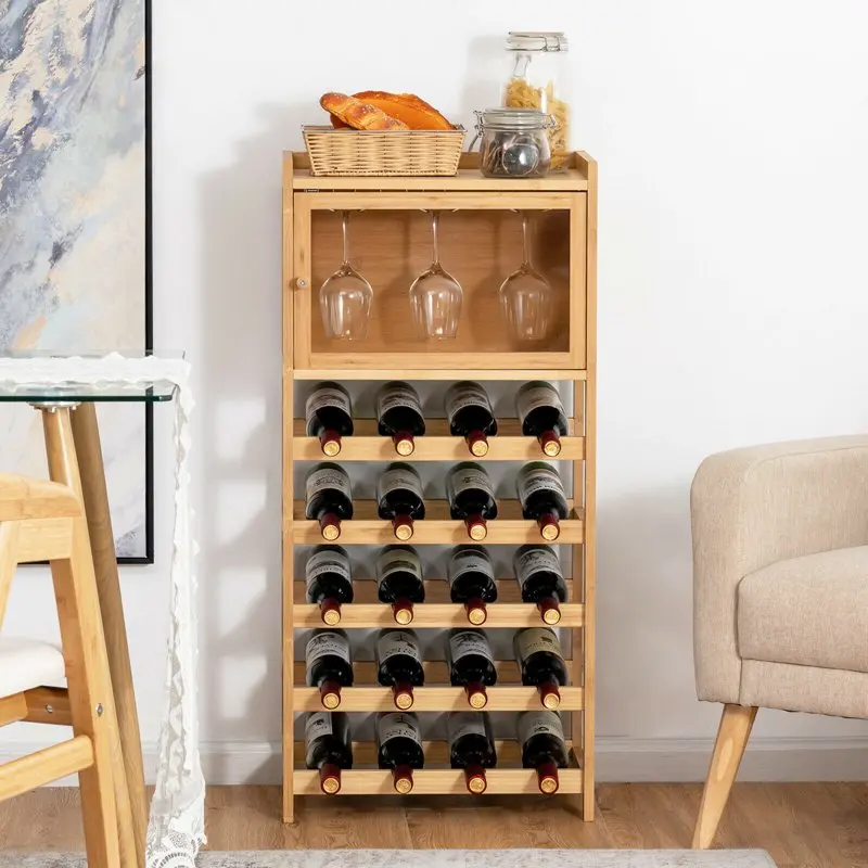 Fashion 20-Bottle Bamboo Wine Rack Cabinet Freestanding Display Shelf w/ Glass Hanger
Fashion 20-Bottle Bamboo Wine Rack Cabinet Freestanding Display Shelf w/ Glass Hanger