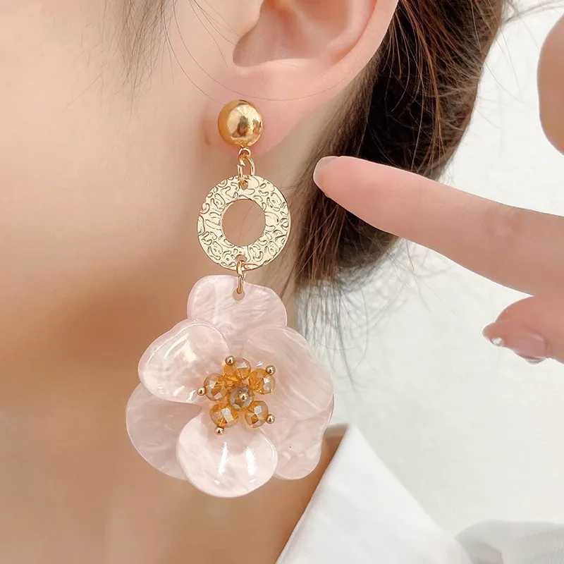 

Acrylic Flower Drop Earrings for Women 2023Trendy Metal New Long Dangling Earrings Fashion Jewelry Statement Korean Brincos