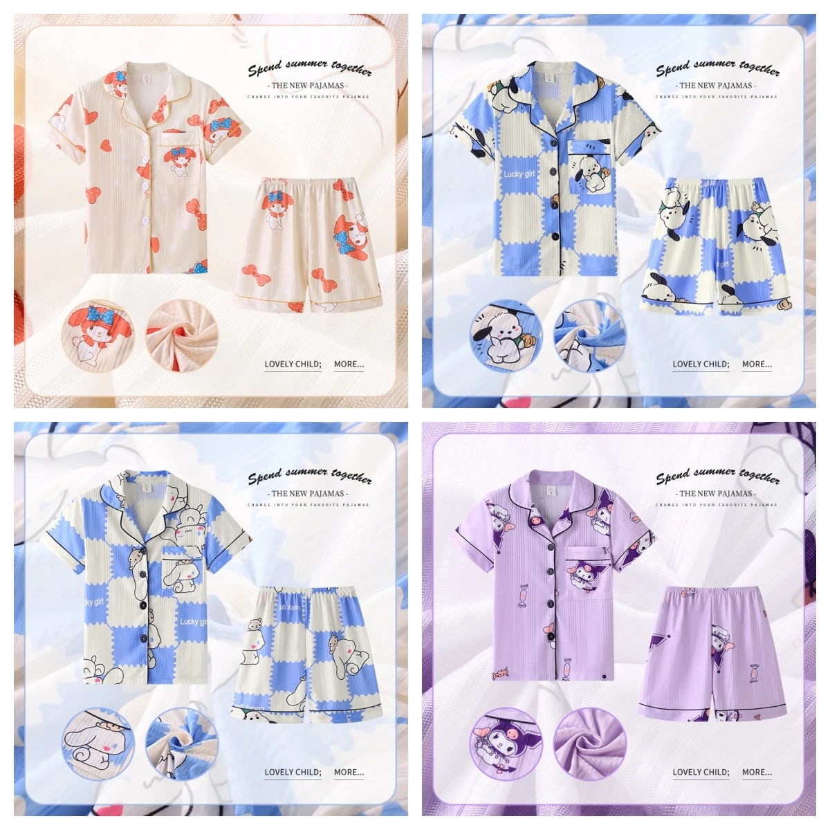 Милый пижамный комплект Sanrio Kuromi Cinnamoroll для девочек, детский новый летний кардиган, тонкий свободный домашний Пижамный костюм с коротким рукавом для девочек 
Милый пижамный комплект Sanrio Kuromi Cinnamoroll для девочек, детский новый летний кардиган, тонкий свободный домашний Пижамный костюм с коротким рукавом для девочек