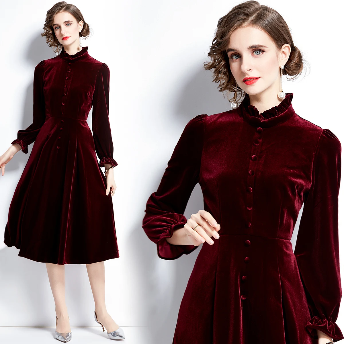 Sexy Dress Women French Retro Vintage Square Collar Waist Office Lady Wine Red Golden Velvet Autumn and Winter Female Clothing
Sexy Dress Women French Retro Vintage Square Collar Waist Office Lady Wine Red Golden Velvet Autumn and Winter Female Clothing