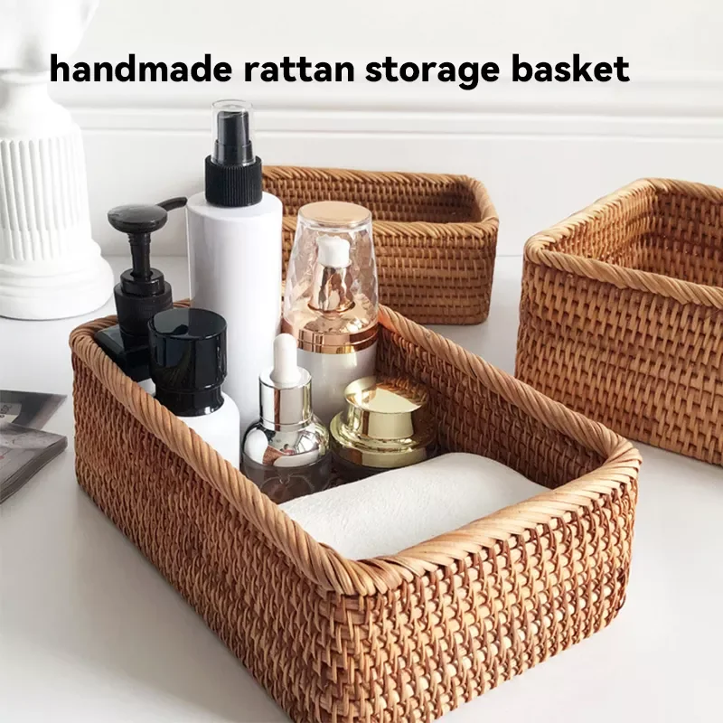 Hand-woven Rattan Wicker Basket Fruit Tea Snack Bread Basket Cosmetic Rectangular Storage Box Household Kitchen Supplies
Hand-woven Rattan Wicker Basket Fruit Tea Snack Bread Basket Cosmetic Rectangular Storage Box Household Kitchen Supplies