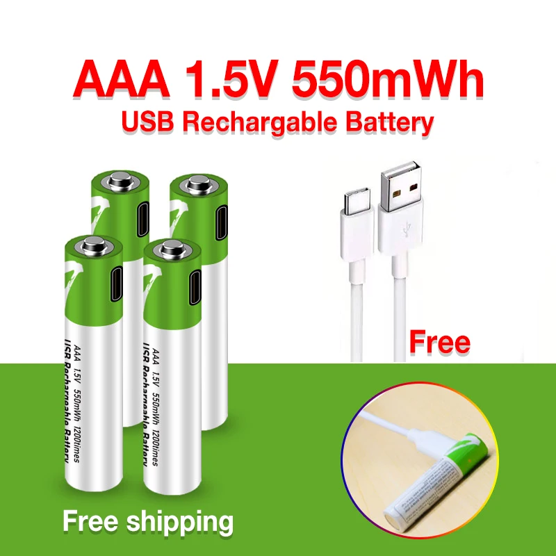 SMARTOOOLS 1.5V AAA 550MWh USB Rechargeable Li-ion Battery for Remote Control Wireless Mouse Toy + Type-C Cable Charger
SMARTOOOLS 1.5V AAA 550MWh USB Rechargeable Li-ion Battery for Remote Control Wireless Mouse Toy + Type-C Cable Charger