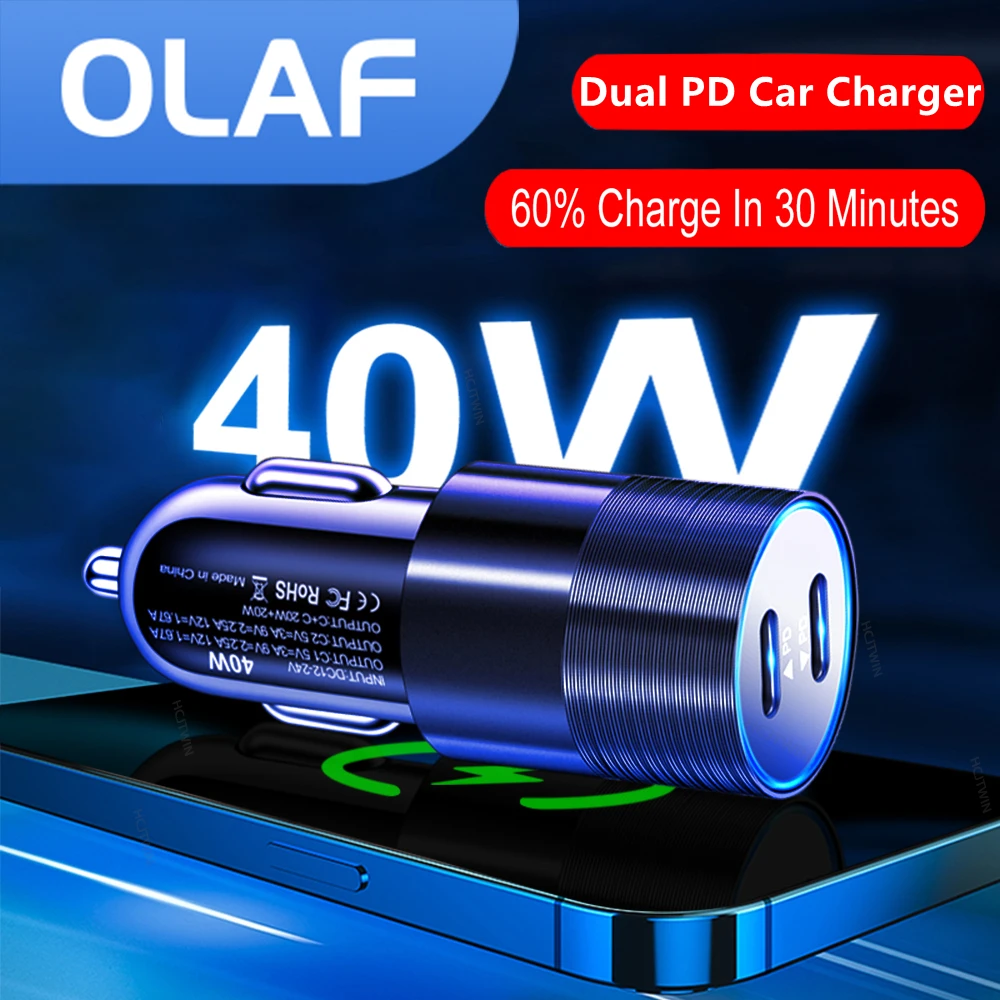 Olaf 40W Car Phone Charger Fast Charging Car Charger for Mobile Phone Dual PD Car USB Charger For iPhone Xiaomi Huawei Universal
Olaf 40W Car Phone Charger Fast Charging Car Charger for Mobile Phone Dual PD Car USB Charger For iPhone Xiaomi Huawei Universal