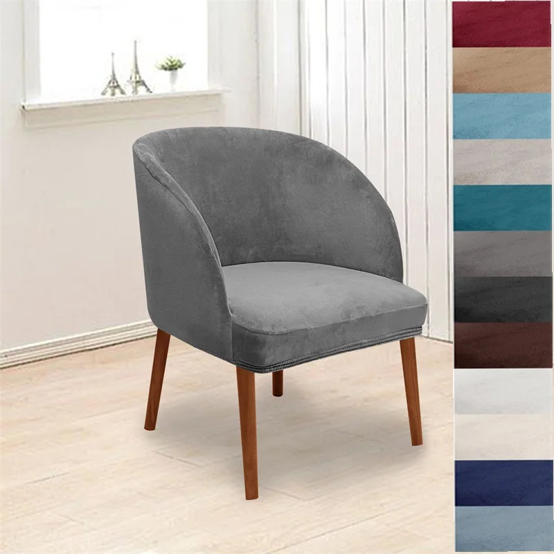 

Velvet Stretch Armchair Cover Arc Back Dining Chair Slipcovers Accent Curved Chairs Case Elastic House De Chaise Seat Covers