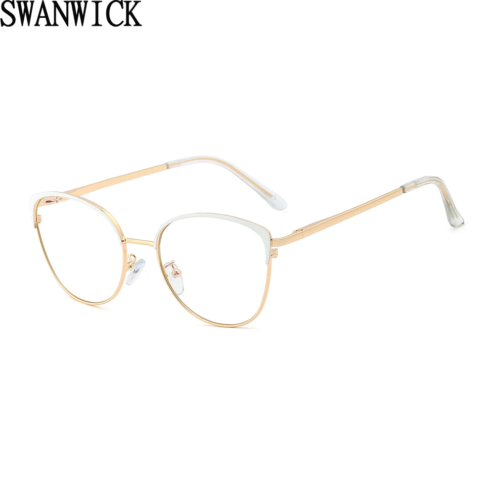 Swanwick blue light blocking metal glasses frame optical fashion female computer glasses cat eye clear lens black green gifts
Swanwick blue light blocking metal glasses frame optical fashion female computer glasses cat eye clear lens black green gifts