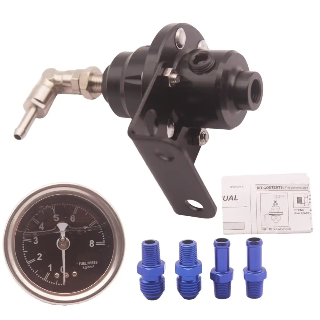 Universal Adjustable Aluminum Fuel Pressure Regulator Valve Kit and 160 Psi Pressure Gage with AN6 +AN8 Fitting Connectors Kit
Universal Adjustable Aluminum Fuel Pressure Regulator Valve Kit and 160 Psi Pressure Gage with AN6 +AN8 Fitting Connectors Kit