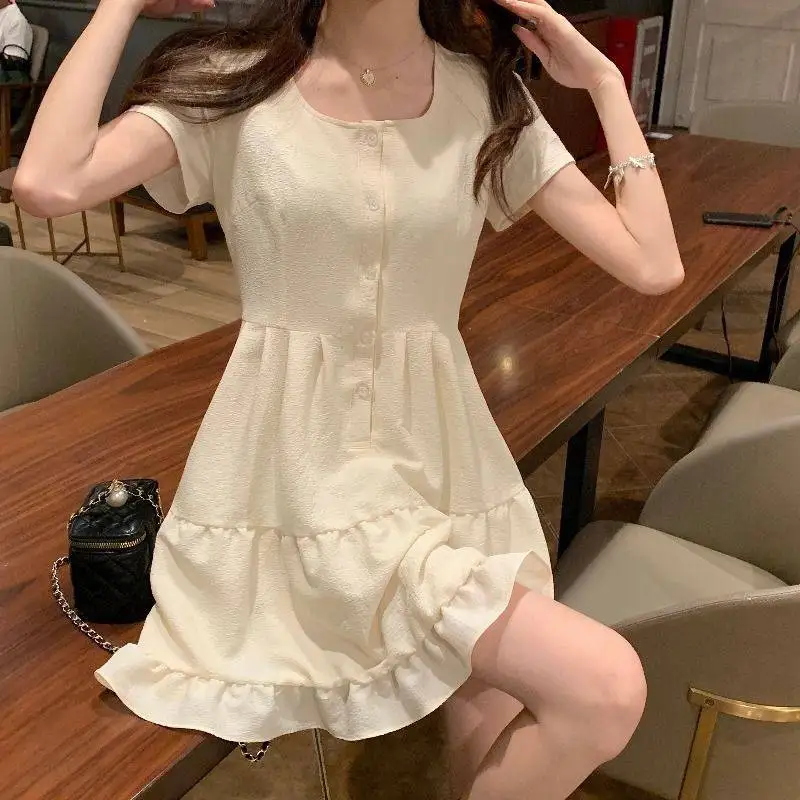 Casual Women's Dresses Student Sweet Flounced Edge A-LINE Dress Square Collar Solid Color Short Sleeve Summer Dresses Woman
Casual Women's Dresses Student Sweet Flounced Edge A-LINE Dress Square Collar Solid Color Short Sleeve Summer Dresses Woman