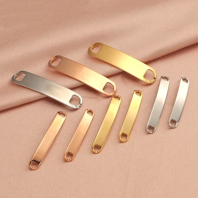 

Stainless Steel Plates Blank To Record Metal Plates With 2 Holes Connector For Bracelet Necklace Mirror Polished Wholesale 30pcs
