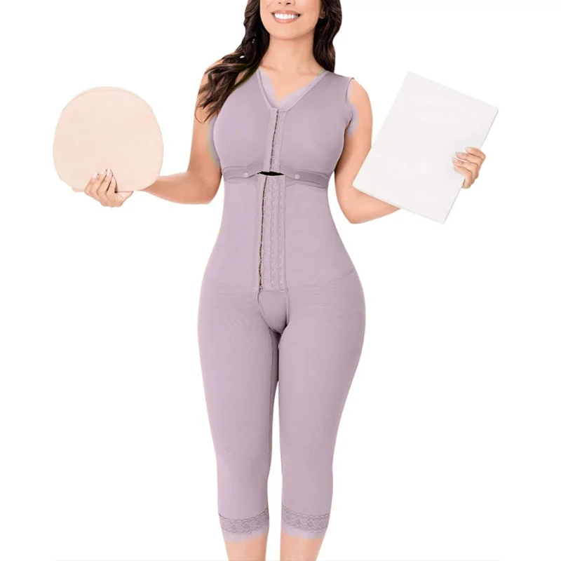 

"Women Shapewear Weight Loss Postpartum Post Liposuction Faja Bodysuit Adjustable Hook-Eye Open Crotch Body Shaper "