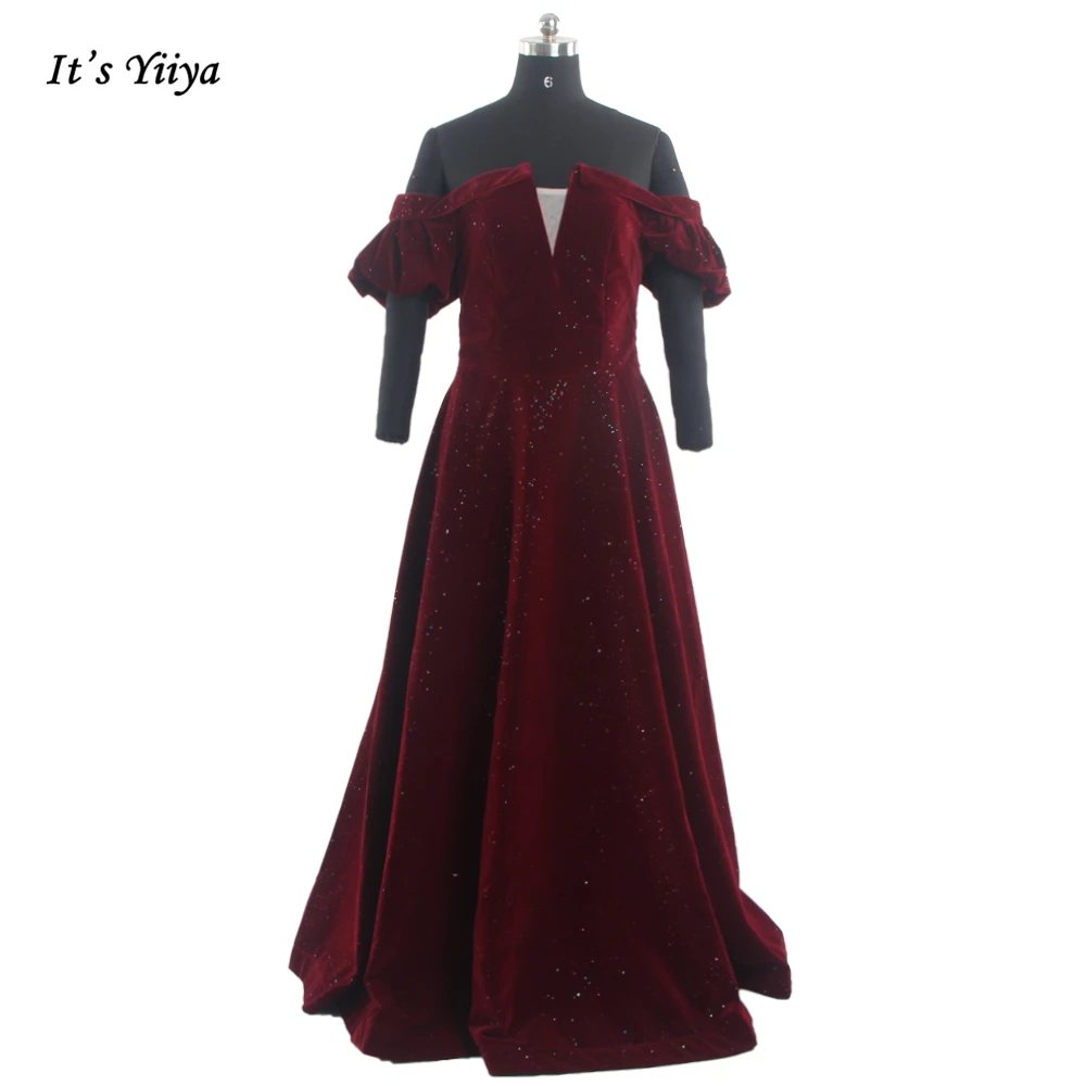 It's Yiiya Evening Dresses Burgundy Off the Shoulder Sleeves Velour A-line Floor-length Simple Plus Size Lady Formal Dress B1903
It's Yiiya Evening Dresses Burgundy Off the Shoulder Sleeves Velour A-line Floor-length Simple Plus Size Lady Formal Dress B1903