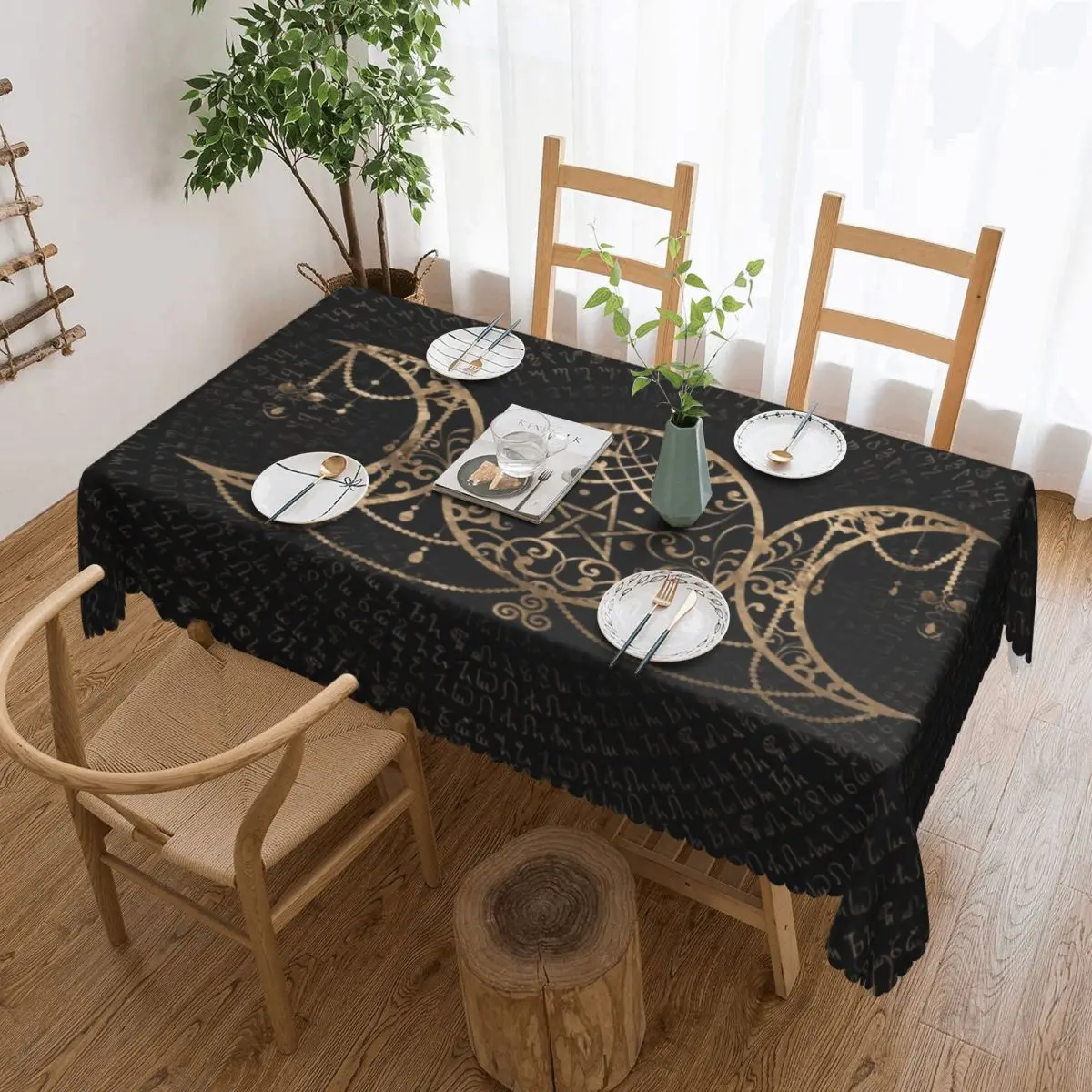 

Triple Moon Goddess Tablecloth Rectangular Oilproof Pentagram Pagan Wiccan Table Cloth Cover for Banquet