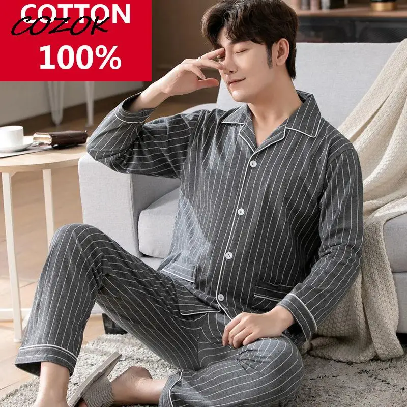 

COZOK Full Cotton Sleepwear Men's Pajama Sets Couple Long Sleeve Pyjamas Home Suit Loungewear Plus Size Pjs Nightgown Outfits