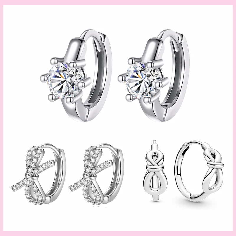 925 Silver Bow-knot Simple Hoop Earrings Rose Gold Crystal Sterling Shiny Zircon Earrings For Women Original Brand Jewelry
925 Silver Bow-knot Simple Hoop Earrings Rose Gold Crystal Sterling Shiny Zircon Earrings For Women Original Brand Jewelry