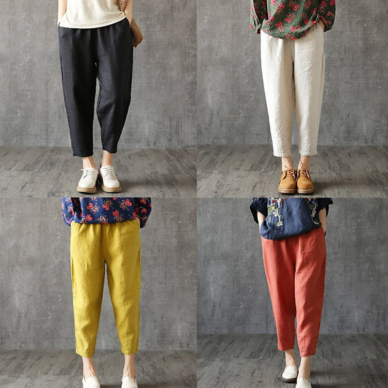 Womens Spring Summer Pants Cotton Linen Solid Elastic Waist Candy Colors Harem Trousers Soft High Quality For Female
Womens Spring Summer Pants Cotton Linen Solid Elastic Waist Candy Colors Harem Trousers Soft High Quality For Female