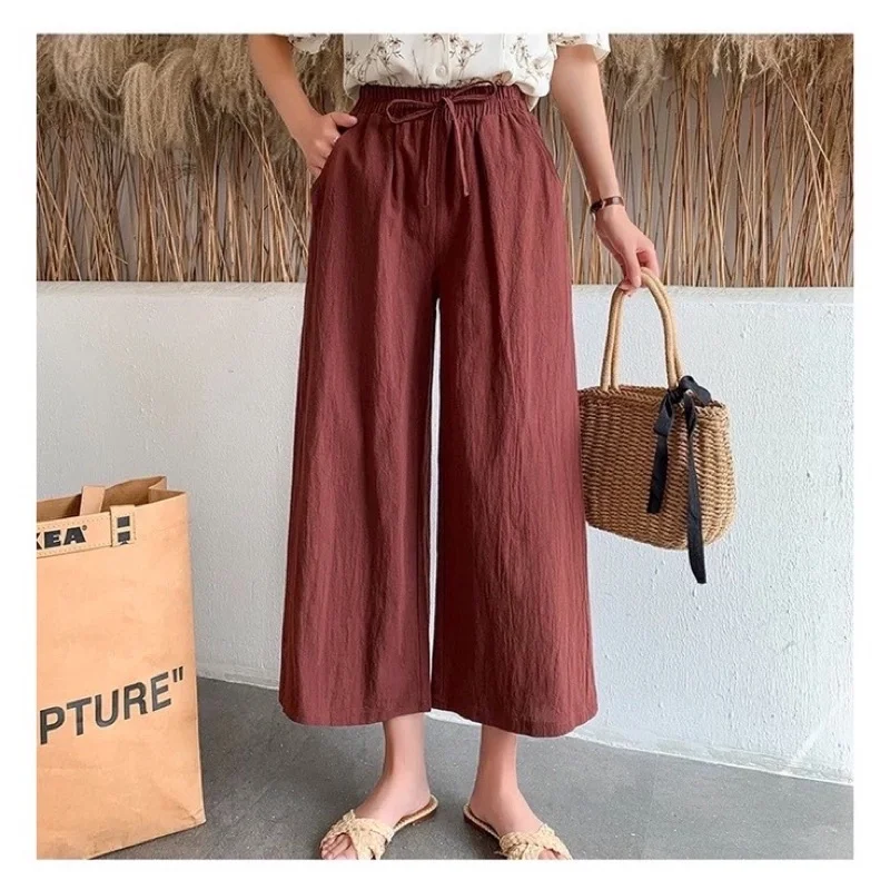 Summer Women's Cotton Linen Trousers Korean Women Palazzo Long Pants Elastic Waist Casual Pants Wide Leg Pants
Summer Women's Cotton Linen Trousers Korean Women Palazzo Long Pants Elastic Waist Casual Pants Wide Leg Pants