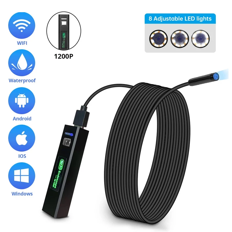 Endoscope Camera 8mm 8 LEDs Industrial Inspection Borescope Camera 1200P 2.0MP Mini Camera IP67 Waterproof For Iphone Android
Endoscope Camera 8mm 8 LEDs Industrial Inspection Borescope Camera 1200P 2.0MP Mini Camera IP67 Waterproof For Iphone Android