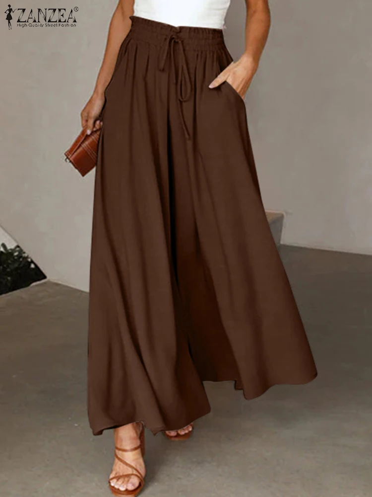 Women Elegant Pants Wide Leg Pants Casual Solid Elastic Waist Drawstring Trouser 2022 ZANZEA Summer Palazzo Loose Streetwears
Women Elegant Pants Wide Leg Pants Casual Solid Elastic Waist Drawstring Trouser 2022 ZANZEA Summer Palazzo Loose Streetwears