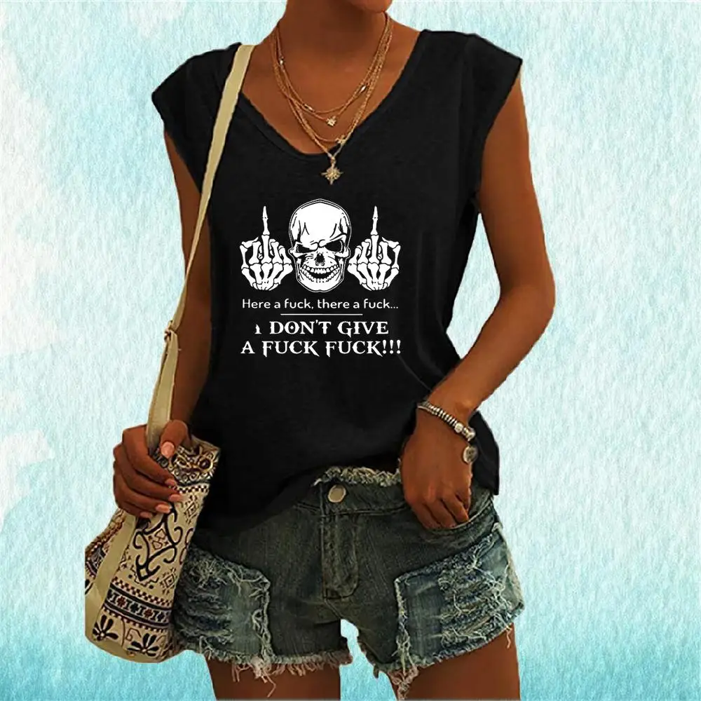 Women Skull Print Tank Top Summer Fashion T-shirt Loose V Collar Vest Top Ladies Casual Sleeveless Shirt
Women Skull Print Tank Top Summer Fashion T-shirt Loose V Collar Vest Top Ladies Casual Sleeveless Shirt