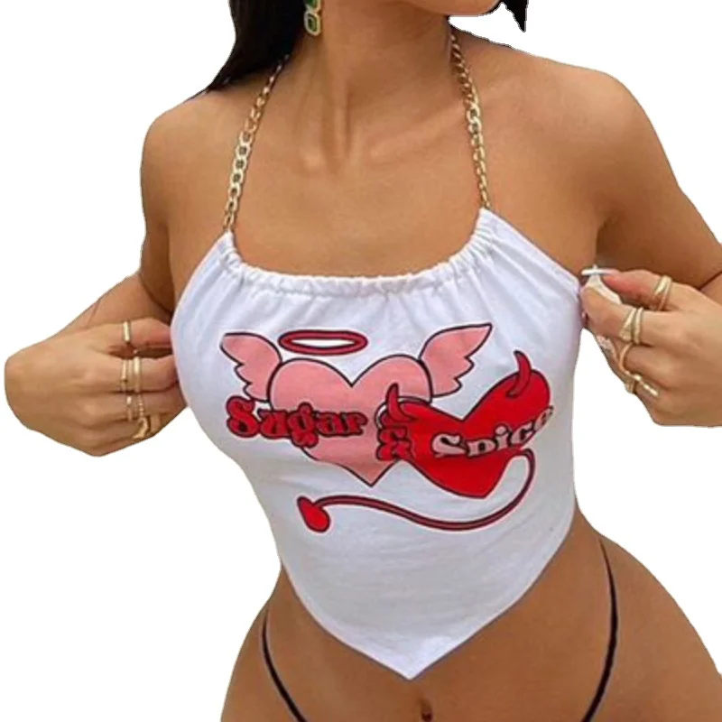 Goth Punk Chain Grunge Cartoon Print Backless Cropped Tops Halter White Camis Women Chic Y2K E Girl Aesthetic Tee boho crop top
Goth Punk Chain Grunge Cartoon Print Backless Cropped Tops Halter White Camis Women Chic Y2K E Girl Aesthetic Tee boho crop top