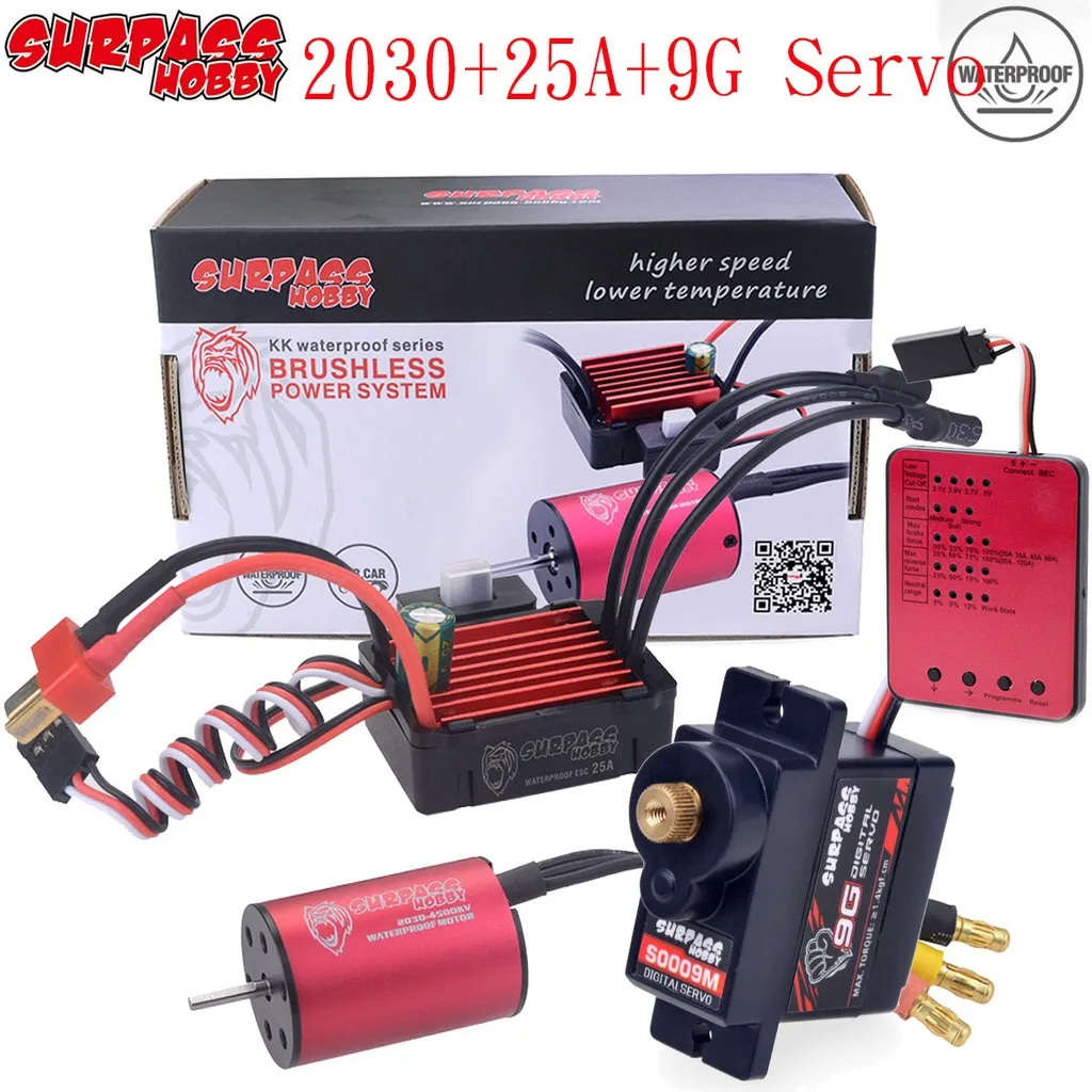 SURPASSHOBBY 2030 Brushless Motor Waterproof w/25A ESC T/XT60 Plug for 2S 1/20 1/18 RC Racing Traxxas Slash
SURPASSHOBBY 2030 Brushless Motor Waterproof w/25A ESC T/XT60 Plug for 2S 1/20 1/18 RC Racing Traxxas Slash