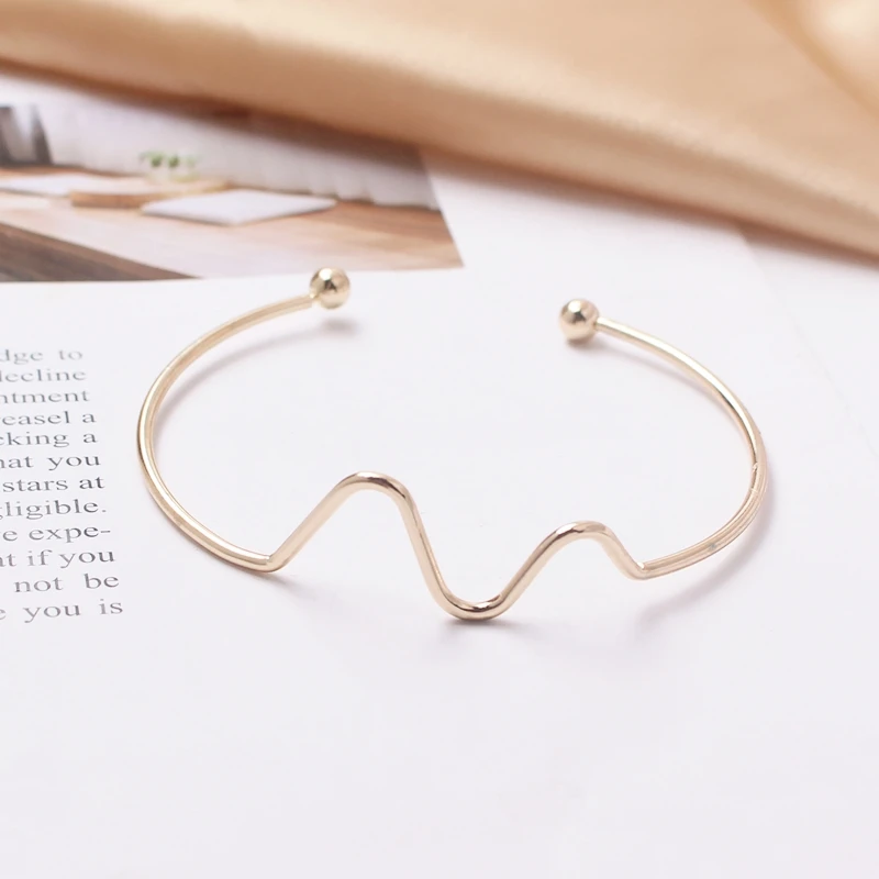 

Fashion Adjustable Heartbeat Cuff Opening Bracelet for Women Jewelry Gift Simple Smooth Mujer Pulseras Girl with Delicate Box