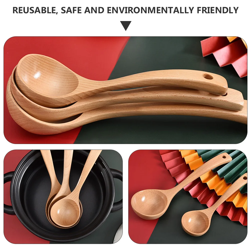 

Spoon Ladle Soup Wooden Wood Water Kitchen Serving Spoons Scoop Bamboo Cooking Ladles Eating Stirrer Sauce Gravy Utensils Large
