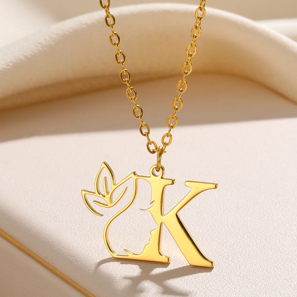 

Flower Stainless Steel Initial Necklace Women Girl Gifts Gold Color Letter Pendant Choker Alphabet Beauty Jewelry Free Shipping