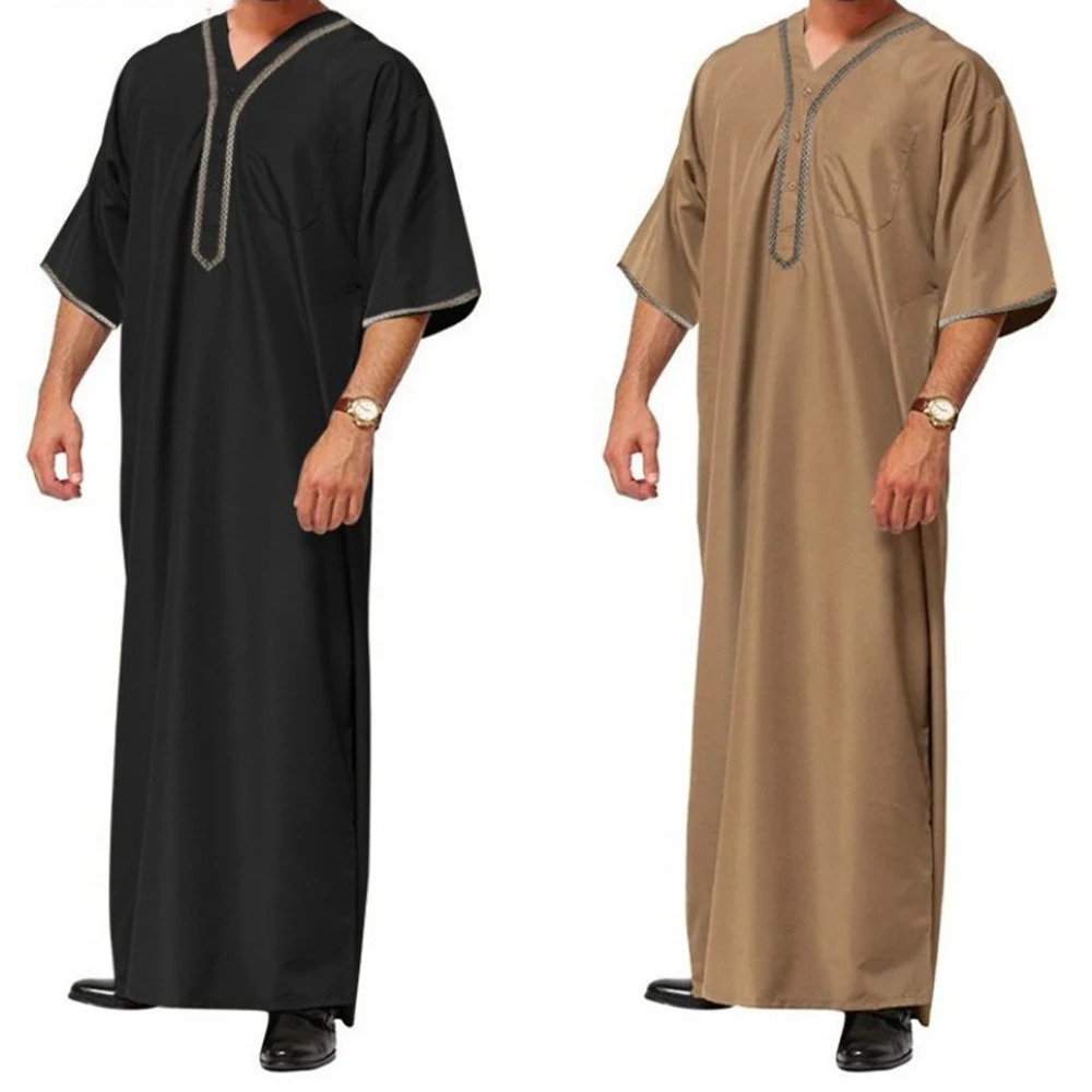 

New Muslim Middle East Arab Dubai Malaysia Men's Loose Short-Sleeved Robe Clothing Lslamic Traditional National Dress Long Skirt